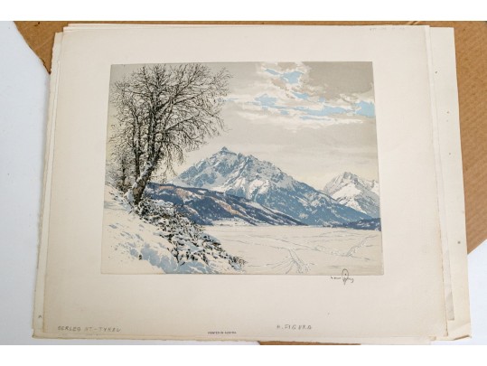 Hans Figura (Austrian, 1898-1978) Folio Of 15 Signed Aquatints And Prints On Silk