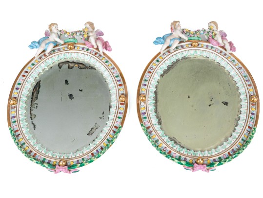 Pair Of German Porcelain Framed Mirrors