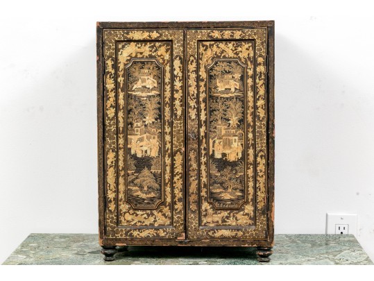 Ornate Chinese Export Lacquered Jewelry Cabinet