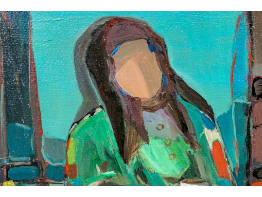 Signed Schiff Oil On Canvas Panel, Expressionist Conversation