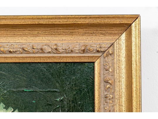 Oil On Canvas, Painted Jar With Flowers Still Life