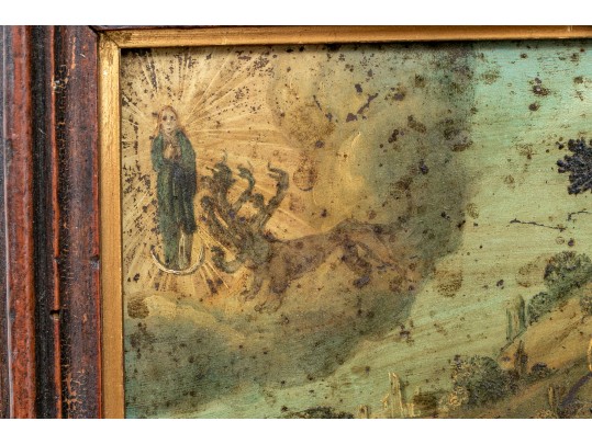 Spanish Colonial Oil On Board, St. John The Evangelist Writing The Book Of Revelation