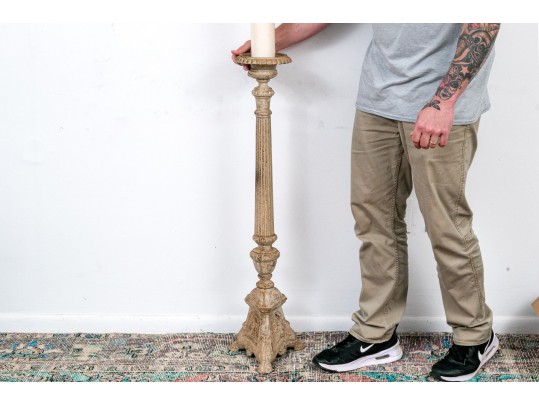 Antique Painted Iron Neoclassical Candle Prick