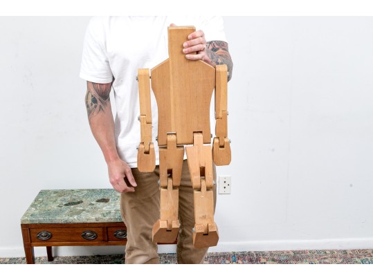 Large Reticulated Wooden Figure With Glass Inlaid Eyes, Likely Don Ellefson