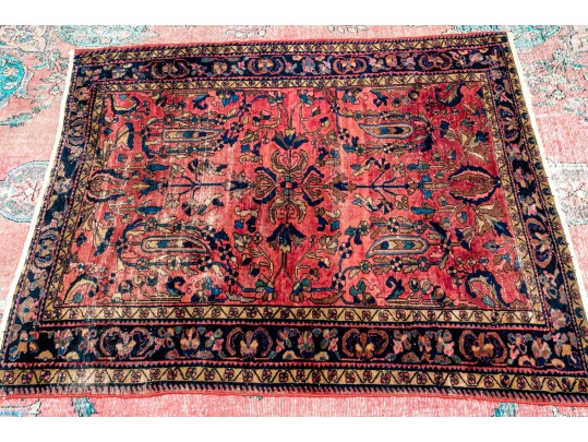 Hand-Knotted Wool Sarouk Carpet, 6'-4