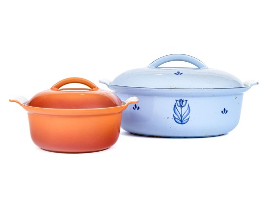 Duo Of Dutch Enameled Cast Iron Lidded Casseroles