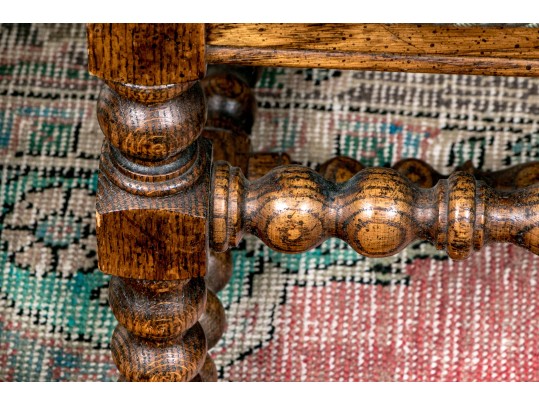 Set Of Four Vintage Carved Oak Bobbin Turned Side Chairs