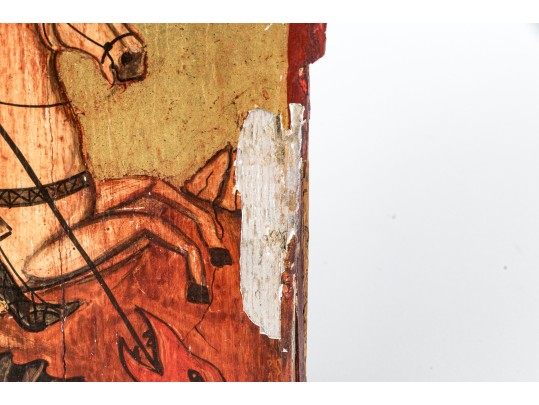 Antique Greek Orthodox Icon Of St. George Slaying A Dragon