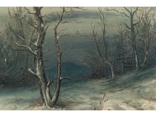 L.C.J. Signed Oil On Canvas, Winter Forest At Night
