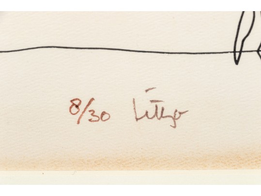 Signed Ltd Ed Lithograph, Man With Tiny Elephant, 1976