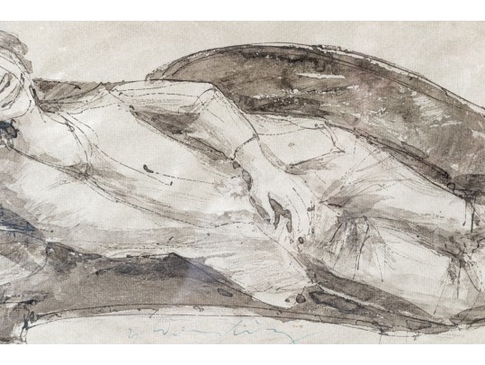 Signed Watercolor Of Reclining Woman