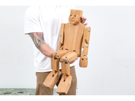 Large Reticulated Wooden Figure With Glass Inlaid Eyes, Likely Don Ellefson