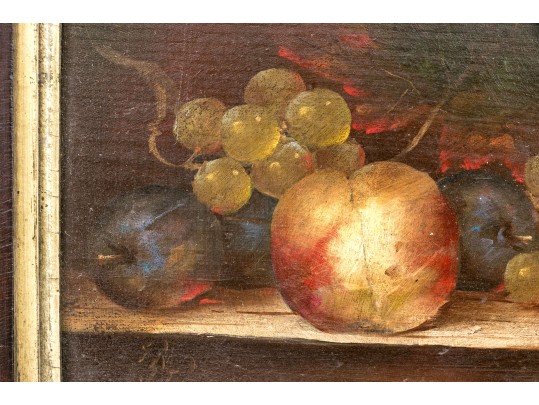 Antique Oil On Panel, Still Life With Fruit