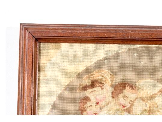 Framed Needlepoint Genre Scene