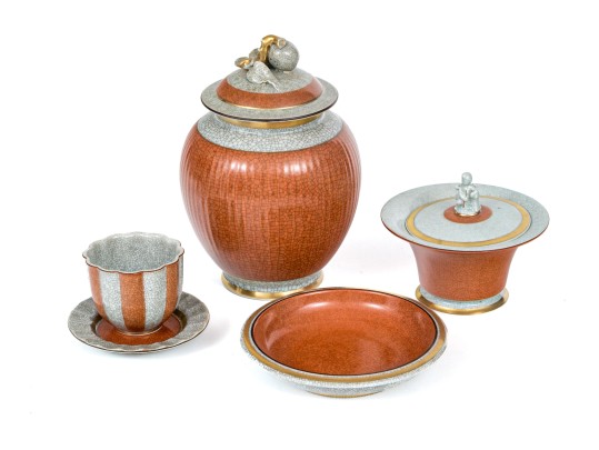 Group Of Five Danish Royal Copenhagen Orange Finished Ceramics