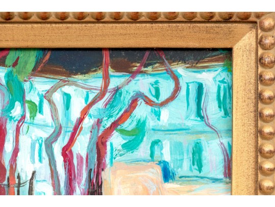 Signed Lefort Fauvist Oil On Board, Building With A Gate