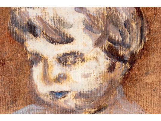 Signed Painting On Board, Portrait Bust Of A Child