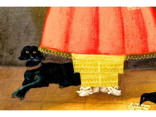 Horacio Rentería Rocha (Mexican, 1912-1972) Oil On Canvas, Girl With Dog And Birds