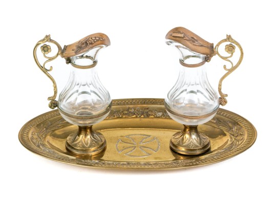 Christian Brass And Crystal Altar Cruet Set