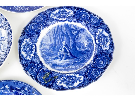 Seven English Transferware Ceramic Plates Including Wedgwood And Adams