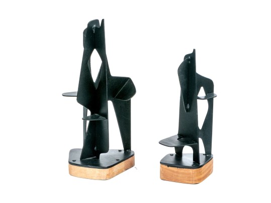 Duo Of Modernist Metal And Wood Sculptures Attributed To John-Paul Phillippe