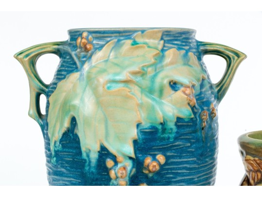 Two Roseville Moulded And Glazed Ceramic Vase