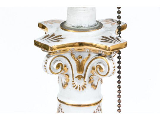 German Porcelain Candlestick Mounted As A Table Lamp