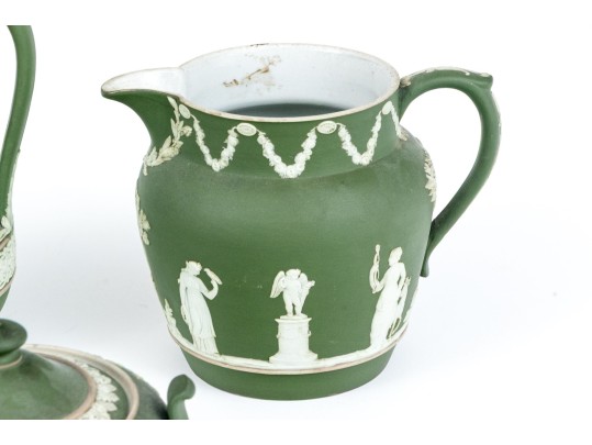 Five Piece English Wedgwood Green Jasperware Tea Set