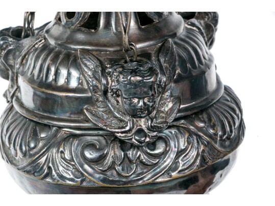 Semi-Antique Silver Plated Hanging Incense Burner