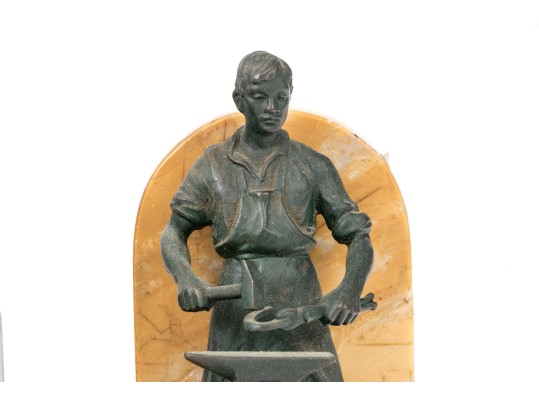 Two Metal And Stone Bookends