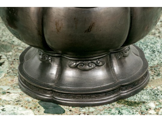 Pair Of Chinese Pewter Patinated Bronze Gu Form Vases