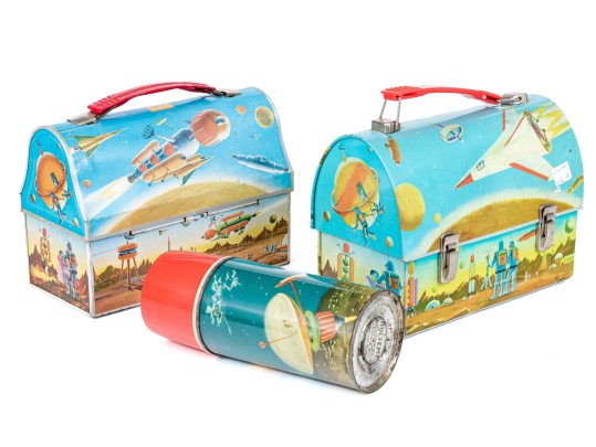 Two Vintage Lunch Boxes And Thermos