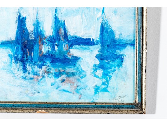 Signed Oil On Board, Expressionist Sailboats, 1976