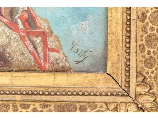 Signed Oil On Canvas, 19th C. French School Portrait Of A Young Man With Hat