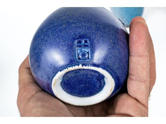 Group Of Five Studio Ware Glazed Pottery Vases