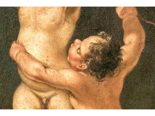 Two Antique Oil On Canvas Paintings Of Putti