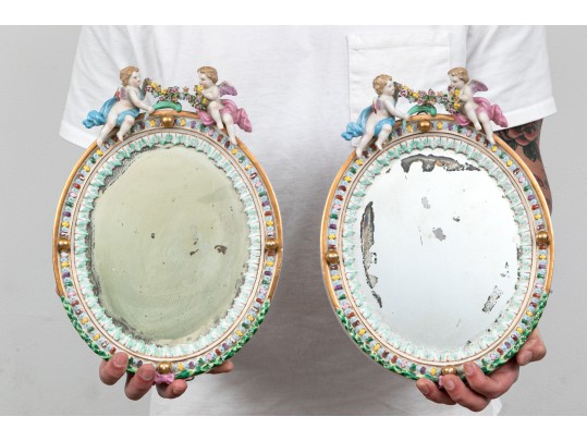 Pair Of German Porcelain Framed Mirrors