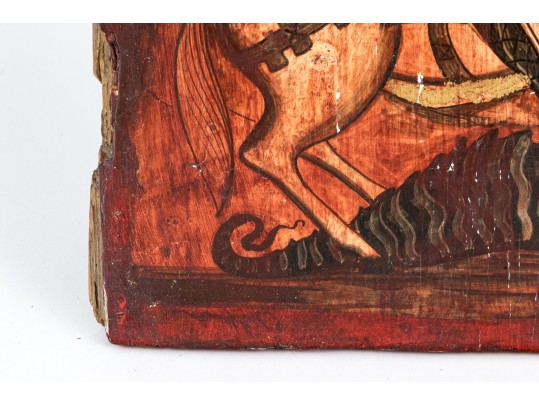 Antique Greek Orthodox Icon Of St. George Slaying A Dragon