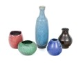 Group Of Five Studio Ware Glazed Pottery Vases