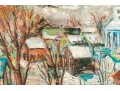Carl Salan Oil On Board, Winter Townscape