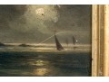 Diminutive Antique Oil On Panel, Coastal Scene At Night