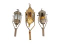 Trio Of Christian Brass And Glass Procession Lanterns