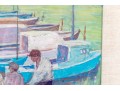 Gouache On Paper, Harbor Scene With Figures