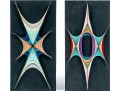 Two Colorful Mid-century String Art Sculptures
