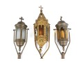 Trio Of Christian Brass And Glass Procession Lanterns