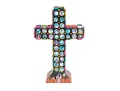 Signed Mixed Media Sculpture Of The Cross With Painted Bottle Caps