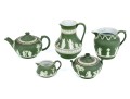 Five Piece English Wedgwood Green Jasperware Tea Set