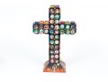 Signed Mixed Media Sculpture Of The Cross With Painted Bottle Caps