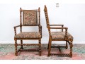Paior Of Vintage Carved Oak Bobbin Turned Armchairs