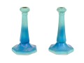 Pair Of Van Briggle Turquoise Glazed Ceramic Candlesticks